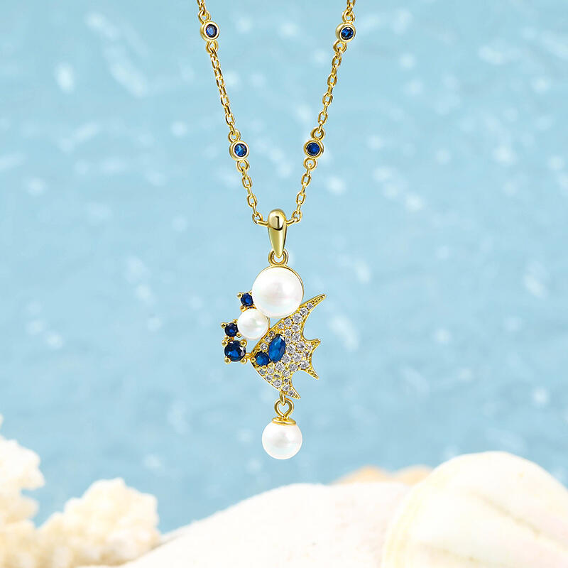 Jeulia "Adorable Tropical Fish" Cultured Pearl Sterling Silver Necklace