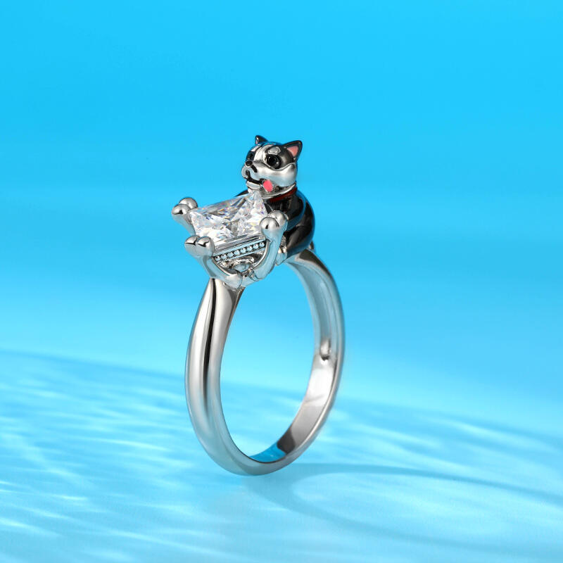 Jeulia Hug Me "Naughty Puppy" Princess Cut Sterling Silver Ring