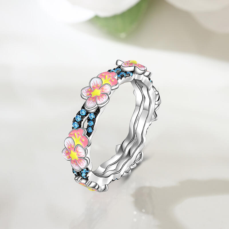 Jeulia Flower Enamel Sterling Silver Ring
