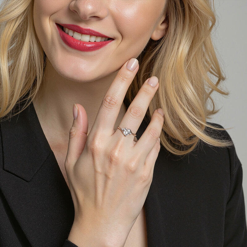 "Be Happy" Heart Cut Three Stone Engagement Ring