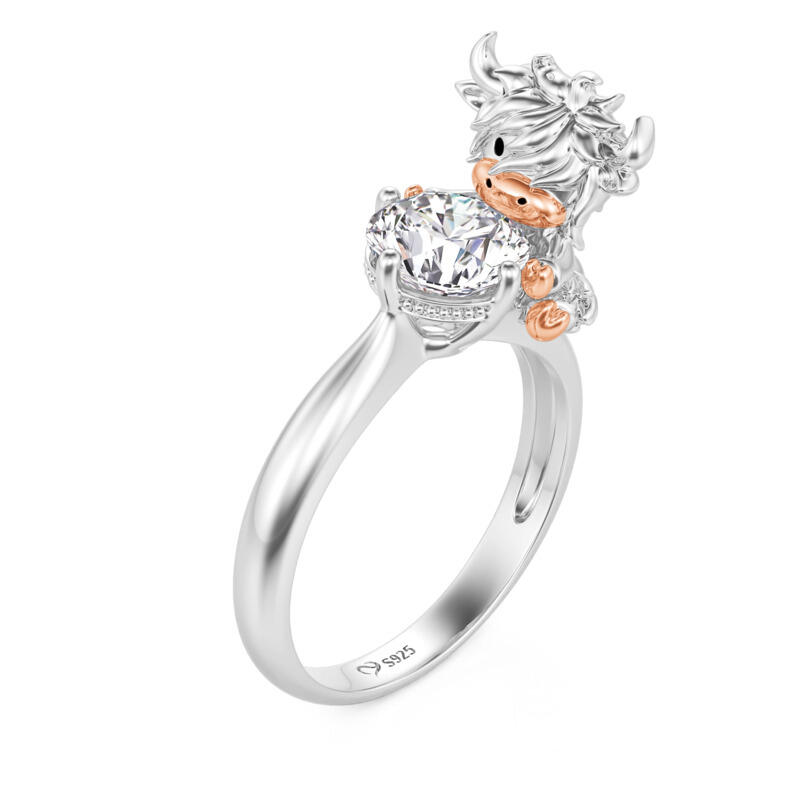 Jeulia Hug Me Bague de Mode Highland Cow Deux Tons en Argent Sterling