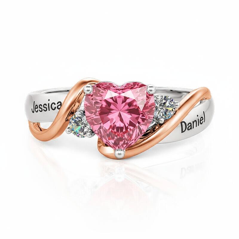 Jeulia Amore Love Custom Heart Promise Ring with Birthstone and Engraved