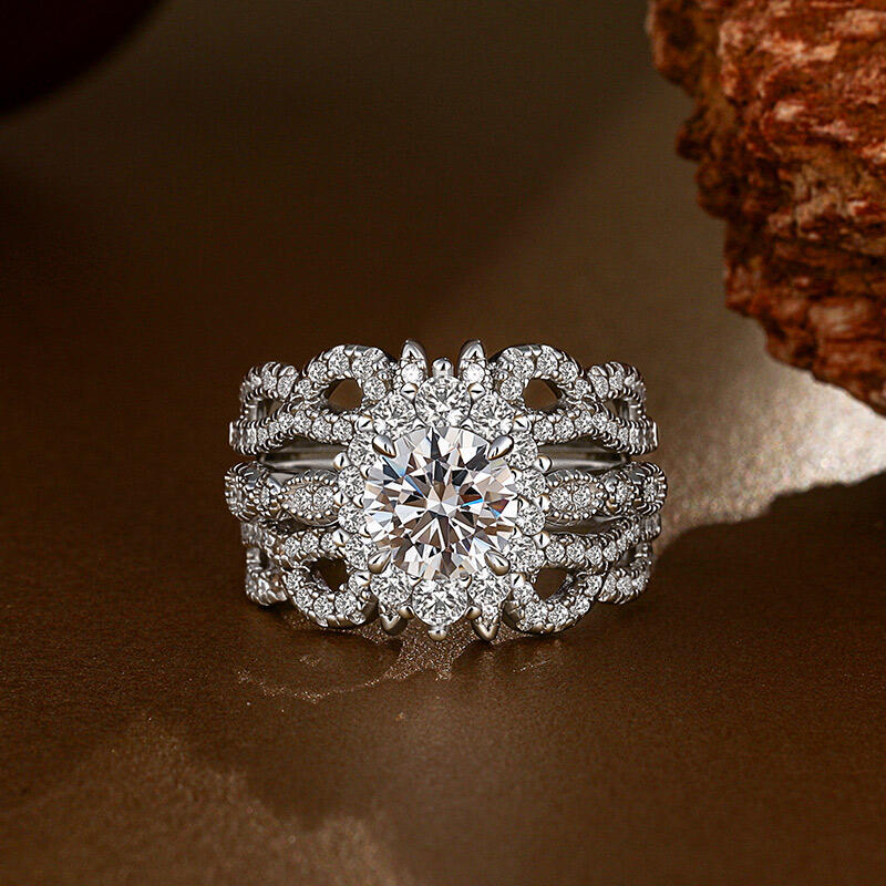 Jeulia Round Halo Engagemnt Ring with Butterfly Enhancer Set