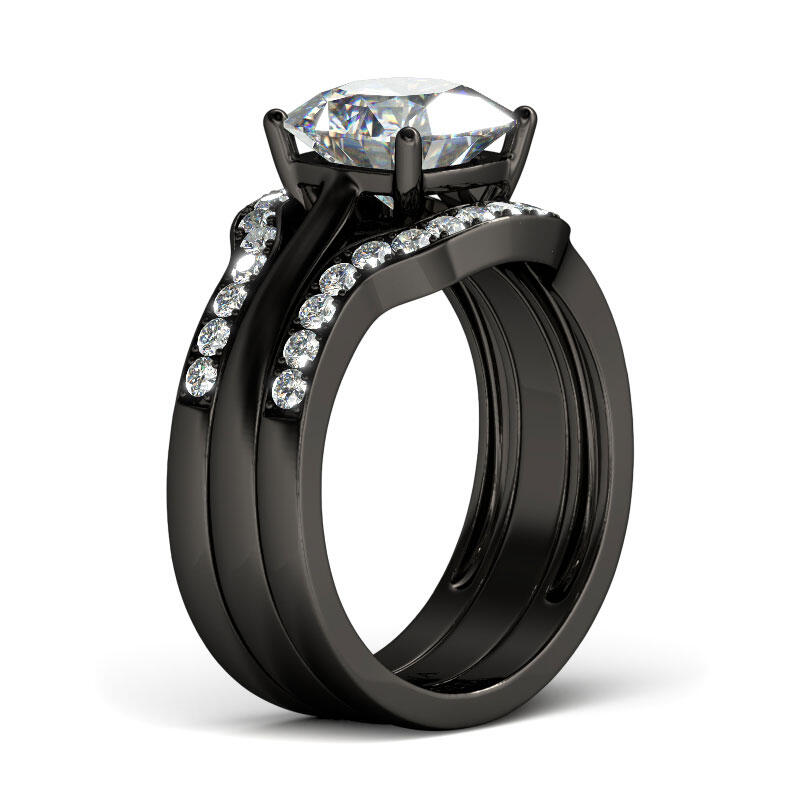 Jeulia Terno De Anillos Con Tono Negro De Talla Cojín En Plata De Ley