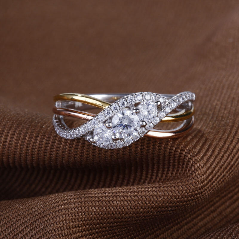 Jeulia Interwoven Three Stone Round Cut Sterling Silver Ring