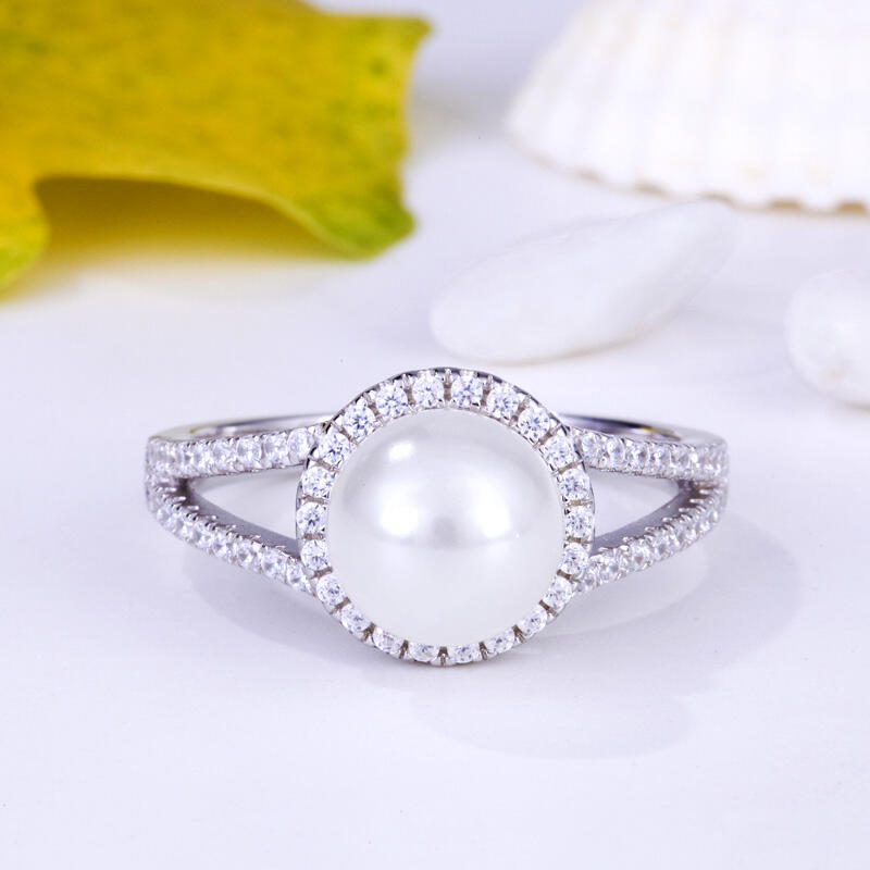 Jeulia Bague Halo Split Shank en Argent Sterling et Perle de Culture