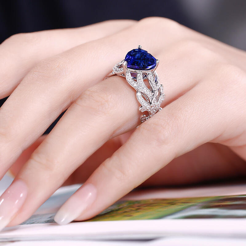 Jeulia Coral Shank Heart Cut Sterling Silver Ring