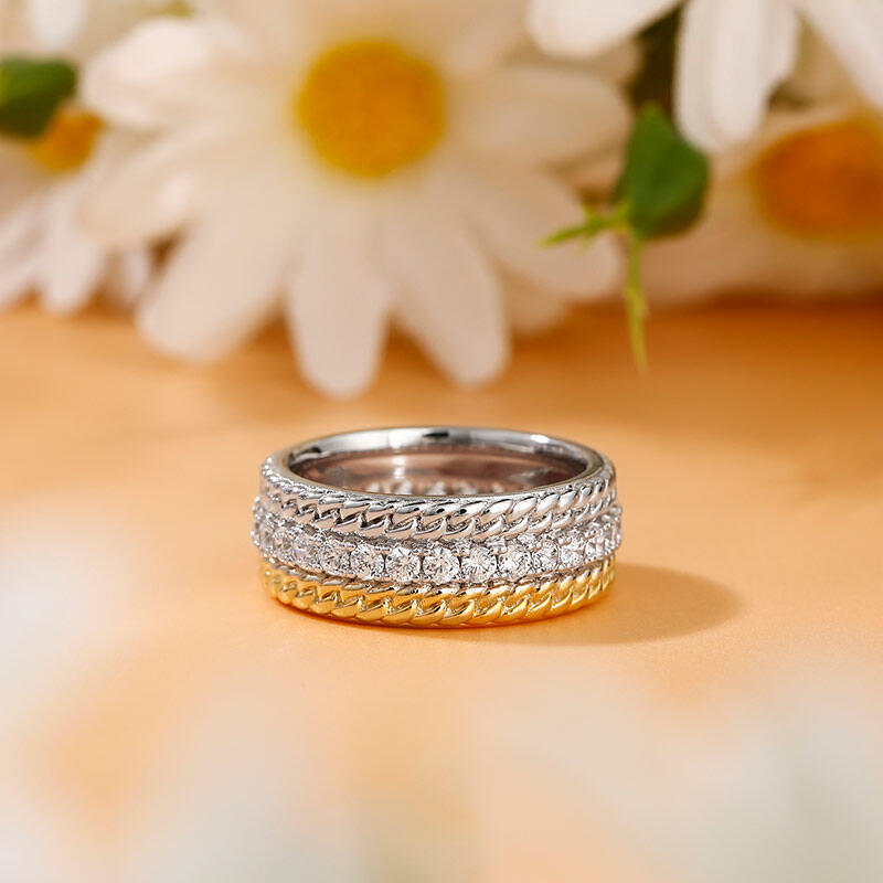 Jeulia Two Tone Cable Round Cut Sterling Silver Women's Band