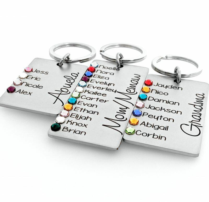 "Dear Abuela" Custom Engraved Key Chain With Birthstone