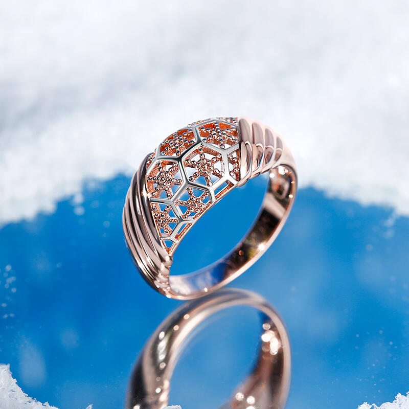 Jeulia Anillo de promesa con dos tonos con copo de nieve de plata de ley