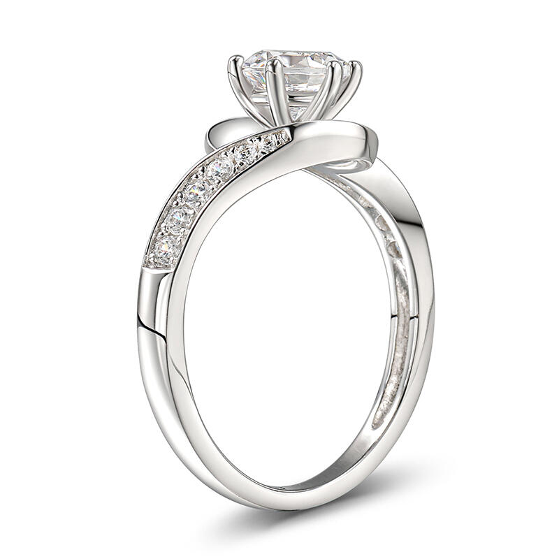 Jeulia Bypass Round Cut Sterling Silver Ring