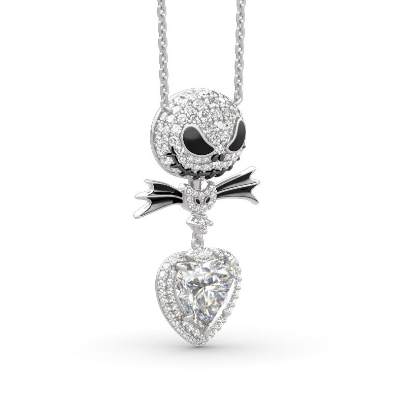 Jeulia "Bat Bow Tie" Skull Heart Cut Sterling Silver Necklace