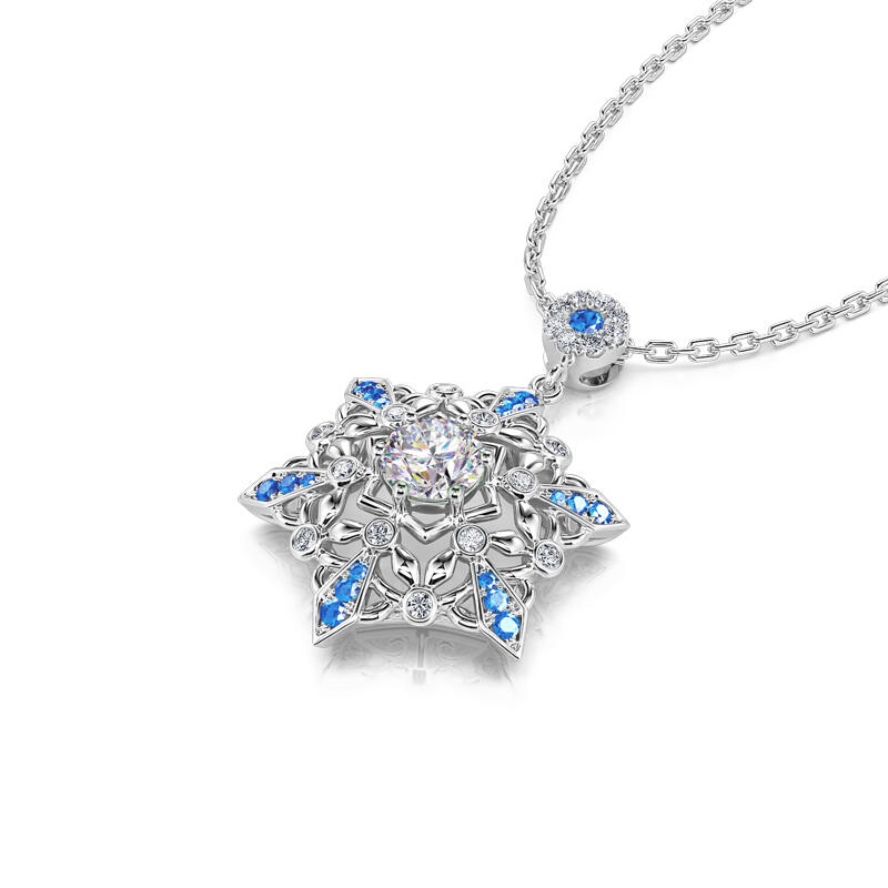 Jeulia "Snow Princess" Snowflake Round Cut Sterling Silver Necklace