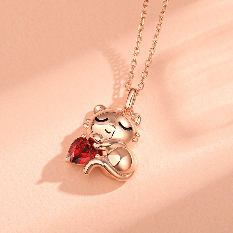 Jeulia Hug Me "Sweet Sleeping Cat" Heart Cut Sterling Silver Necklace