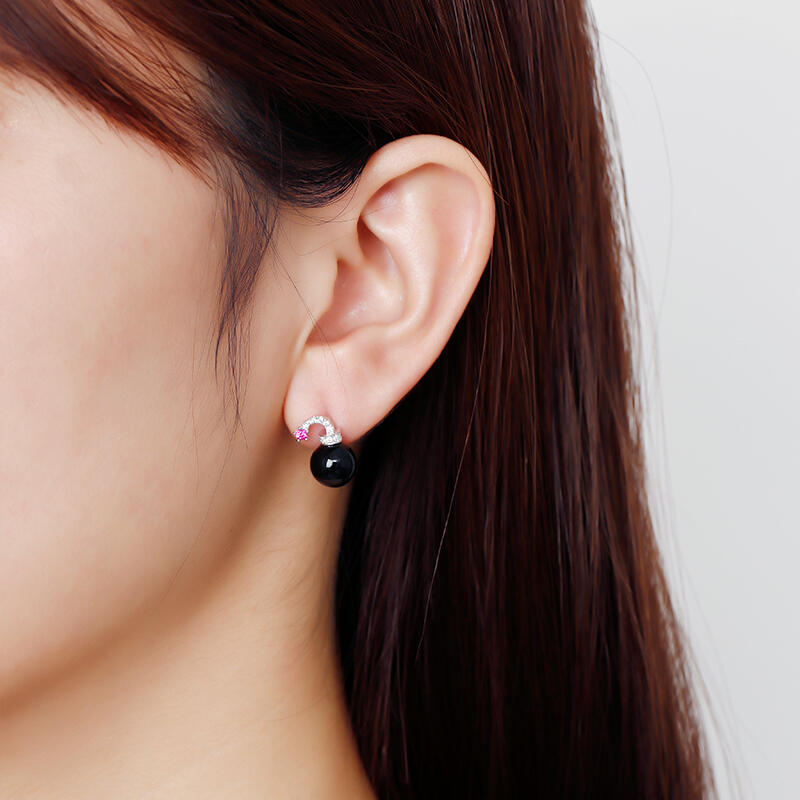 Jeulia Bomb Design Cultured Black Pearl Sterling Silver Earrings