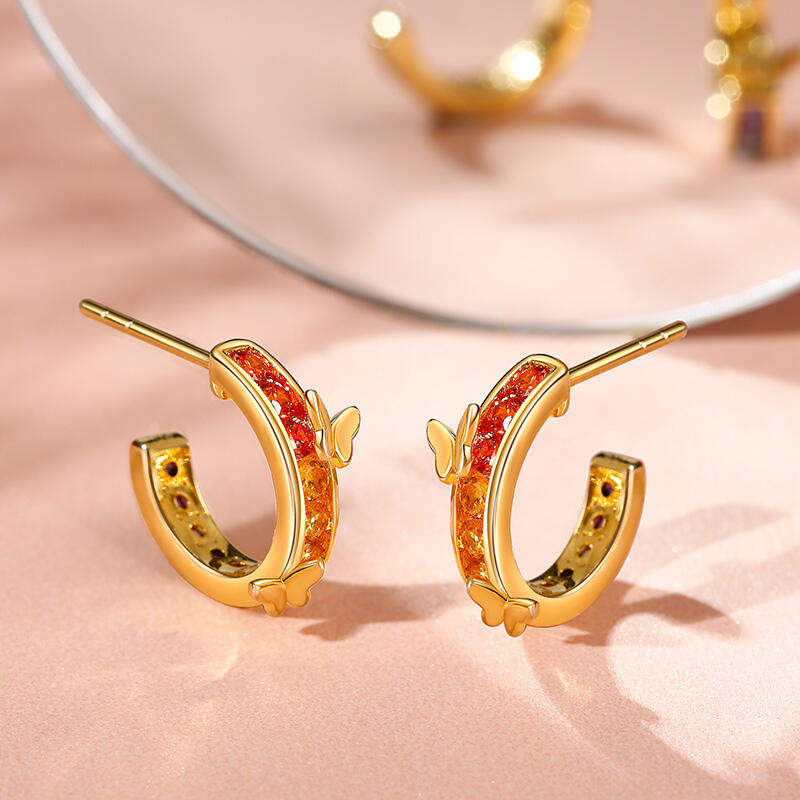 Jeulia Butterfly on Rainbow Circle Sterling Silver Earrings