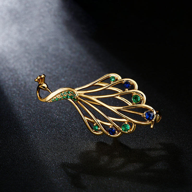 Jeulia Broche con diseño de pavo real de plata de ley