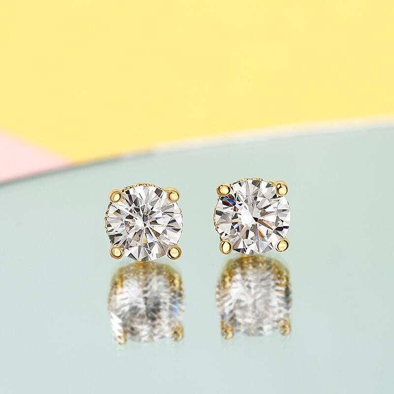 Jeulia Pendientes 10K/14K/18K oro con moissanita de corte redondo