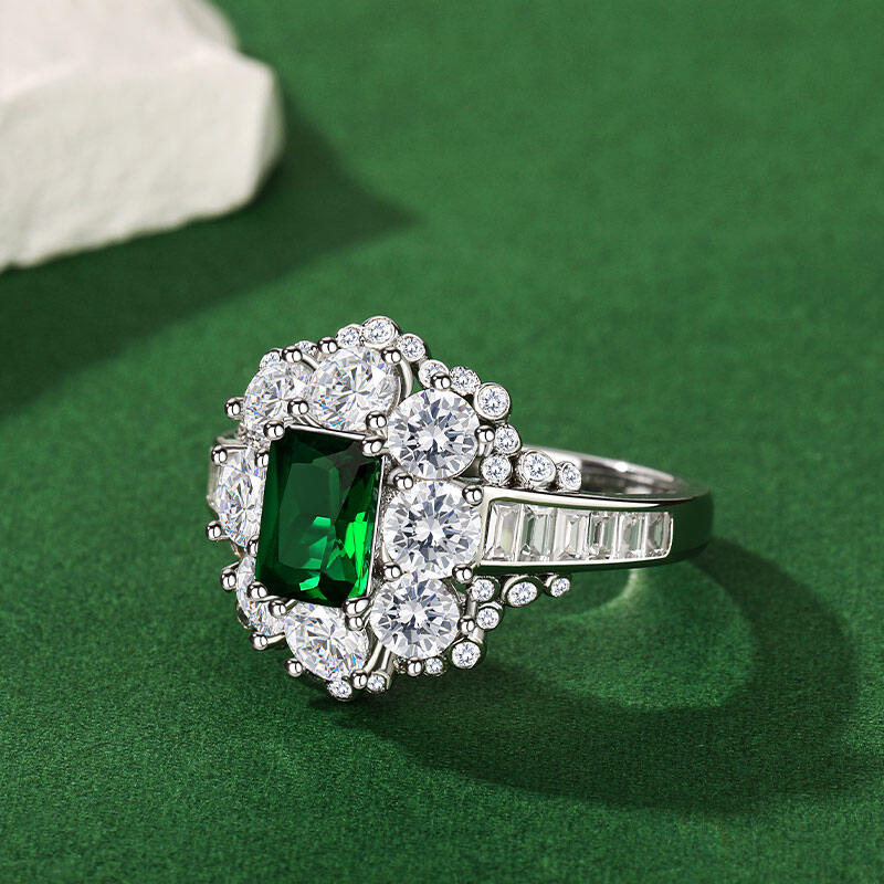 Jeulia Halo Radiant Cut Sterling Silver Ring