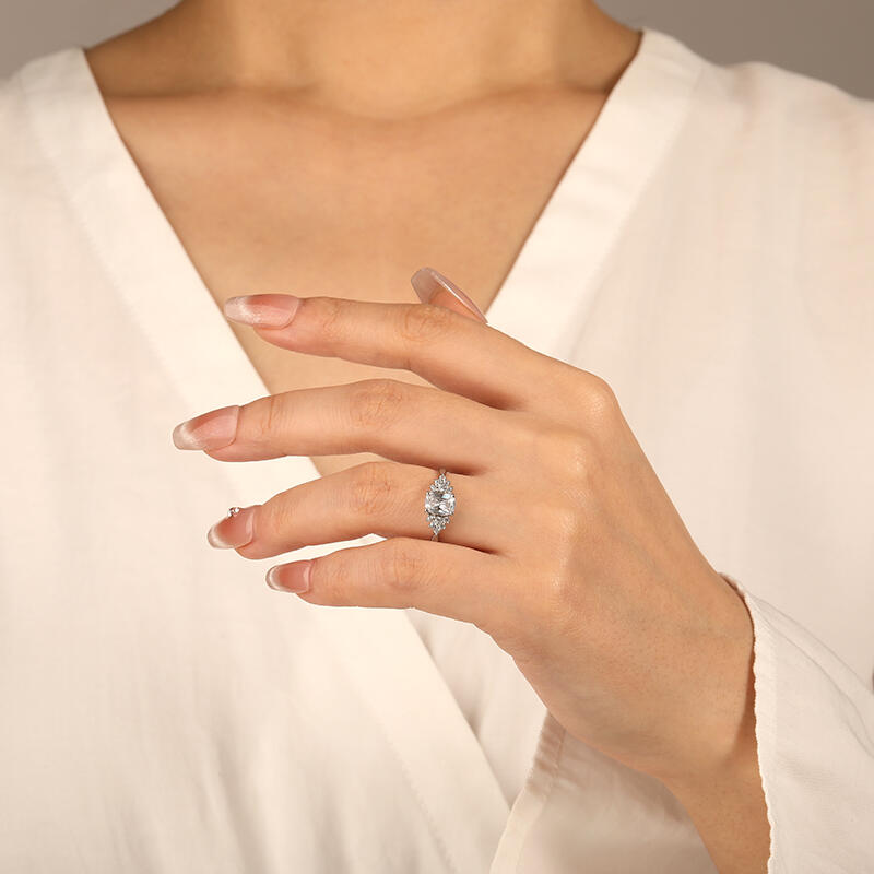 "Promise of Romance" Elongated Cushion Cluster Side Stone Engagement Ring