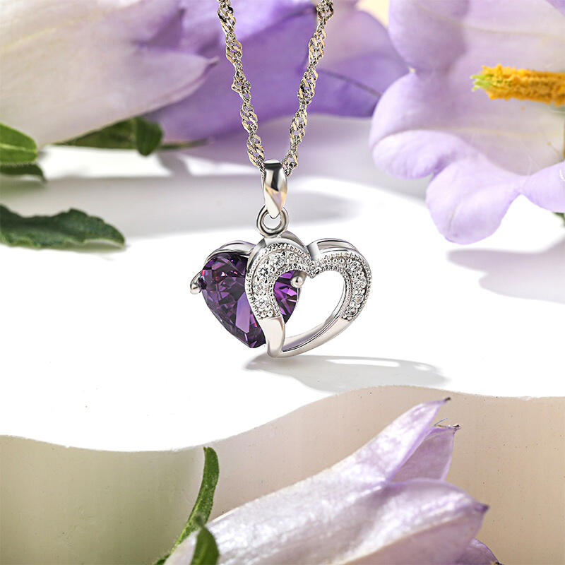 Jeulia Heart Cut Sterling Silver Pendant Necklace