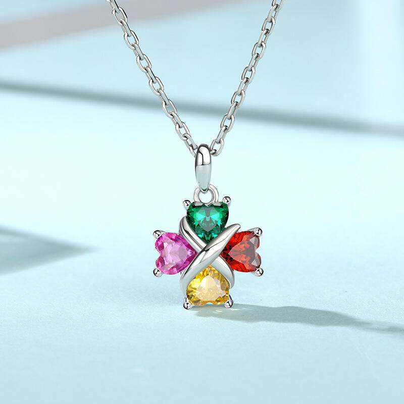 Jeulia Collar Personalizado Trébol de Cuatro Hojas con Piedra de Nacimiento en Plata Esterlina