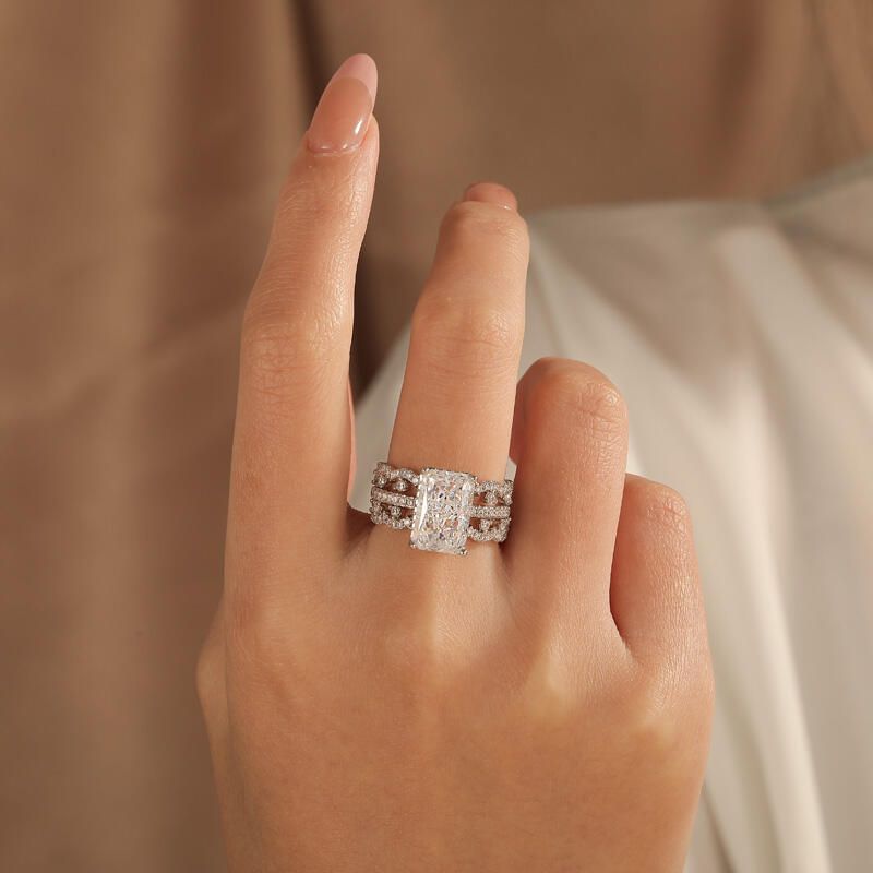 Jeulia 3PC Radiant Cut Sterling Silver Ring Set