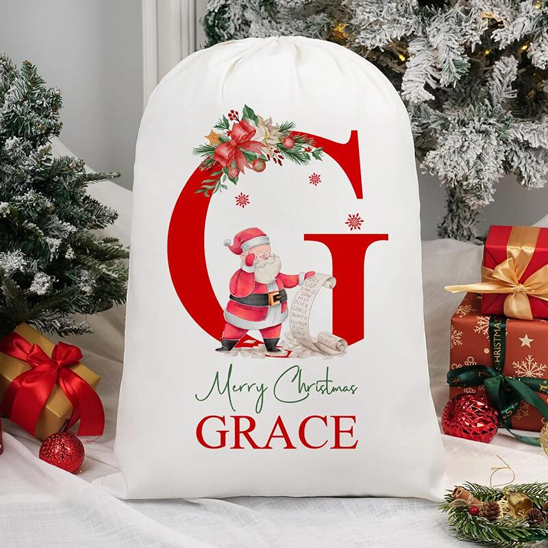 Personalised Name Christmas Gift Bag with Custom Letter Practical Present for Family