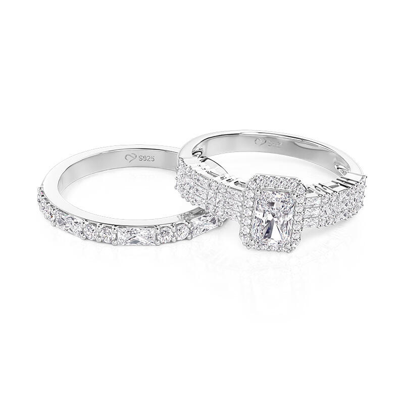 Jeulia Vintage Multi Row Radiant Cut Bridal Set 2PCS