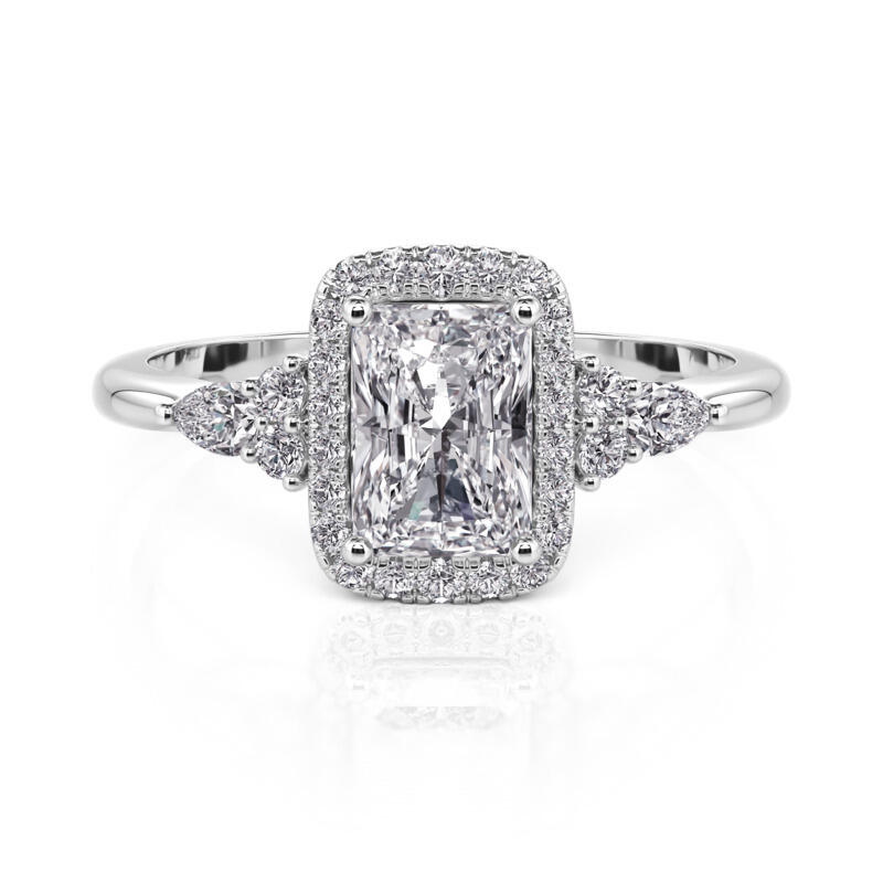 Jeullia Three Stone Radiant Cut Halo Engagement Ring