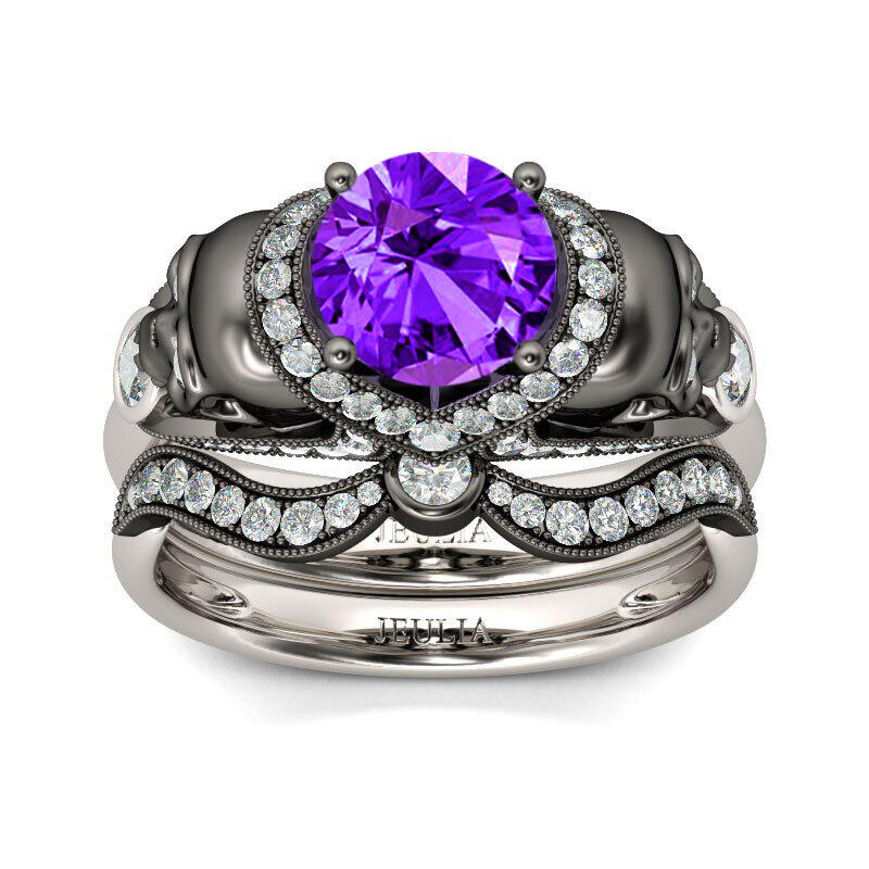 Jeulia Milgrain Round Cut Sterling Silver Skull Ring