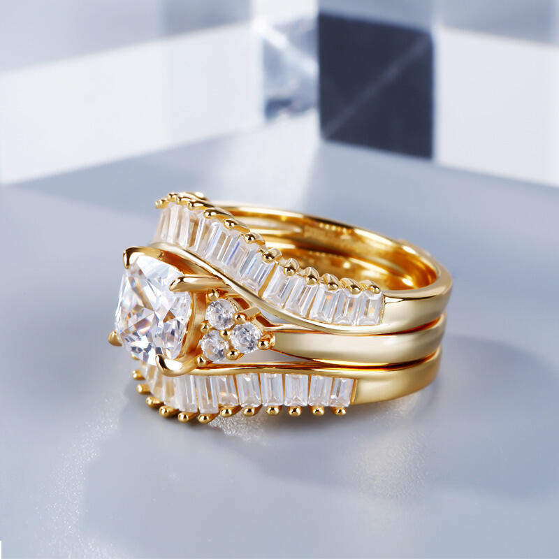 Jeulia Terno De Anillos Con Tono Oro De Talla Cojín En Plata De Ley