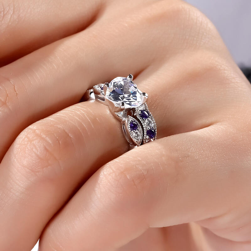 Jeulia Conjuno De Anillos Milgrain De Talla Cordiforme En Plata De Ley