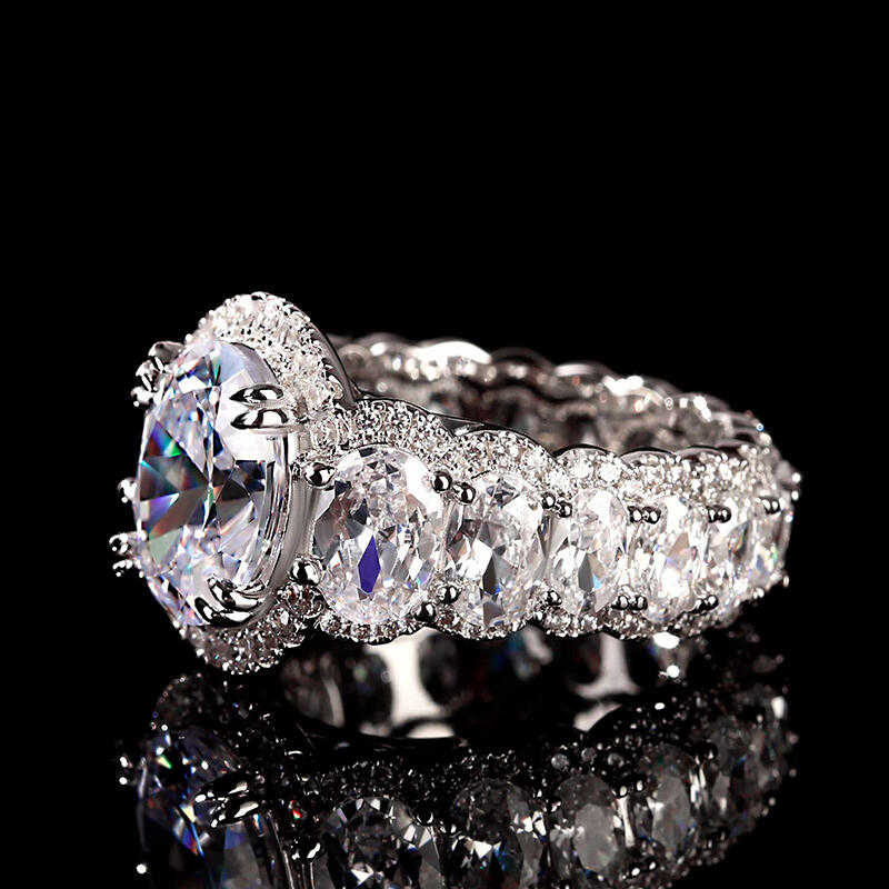 Jeulia Anel de prata esterlina com corte oval halo artístico