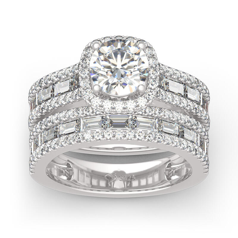 Jeulia Halo Round Cut Sterling Silver Ring Set