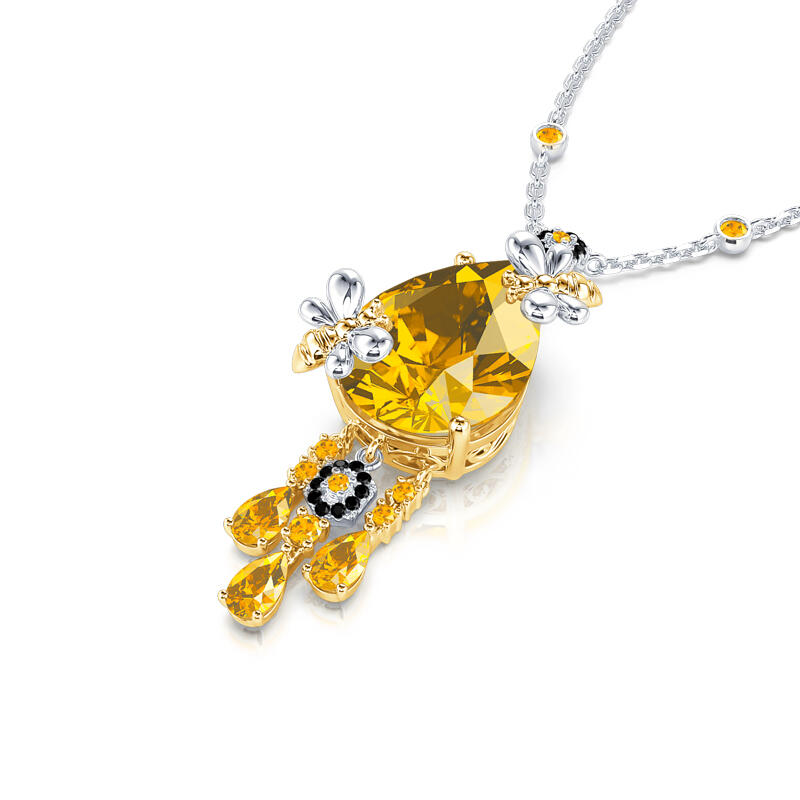 Jeulia "Gather Honey" Pear Cut Bee Sterling Silver Necklace