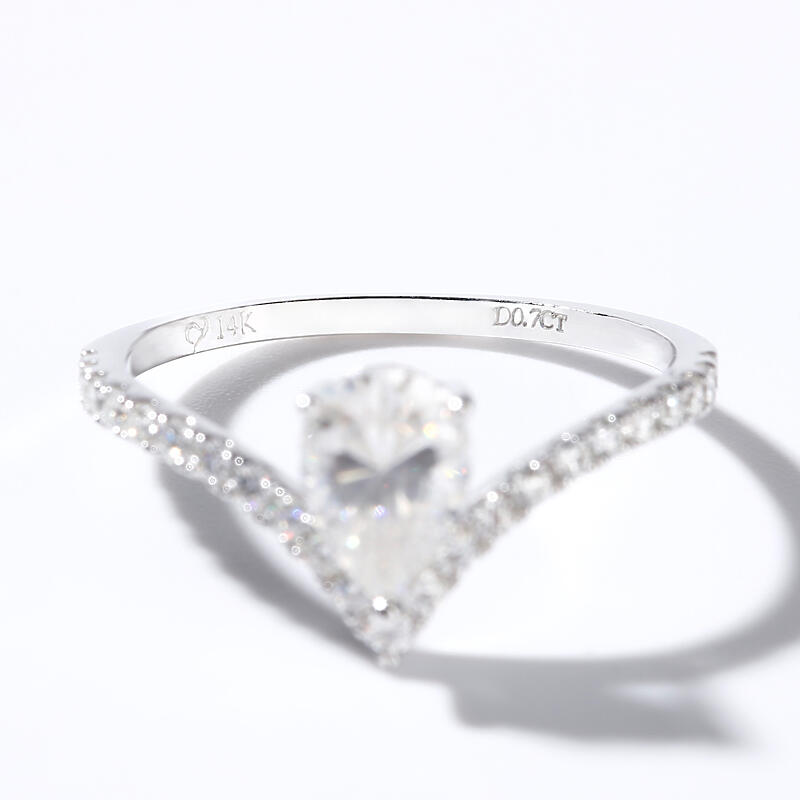 Jeulia 10K/14K/18K Gold Platinum Pear Cut V Shaped Ring