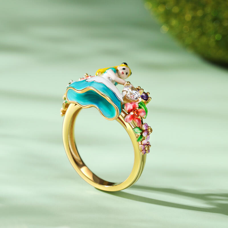 Jeulia Anillo Alice con Esmalte de Plata de Ley Lindo para Mujer