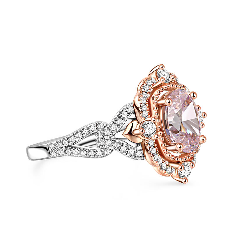 Jeulia Prinsessan Aura Tvåtonig Halo Oval Skär Syntetisk Morganit Sterlingsilver Ring