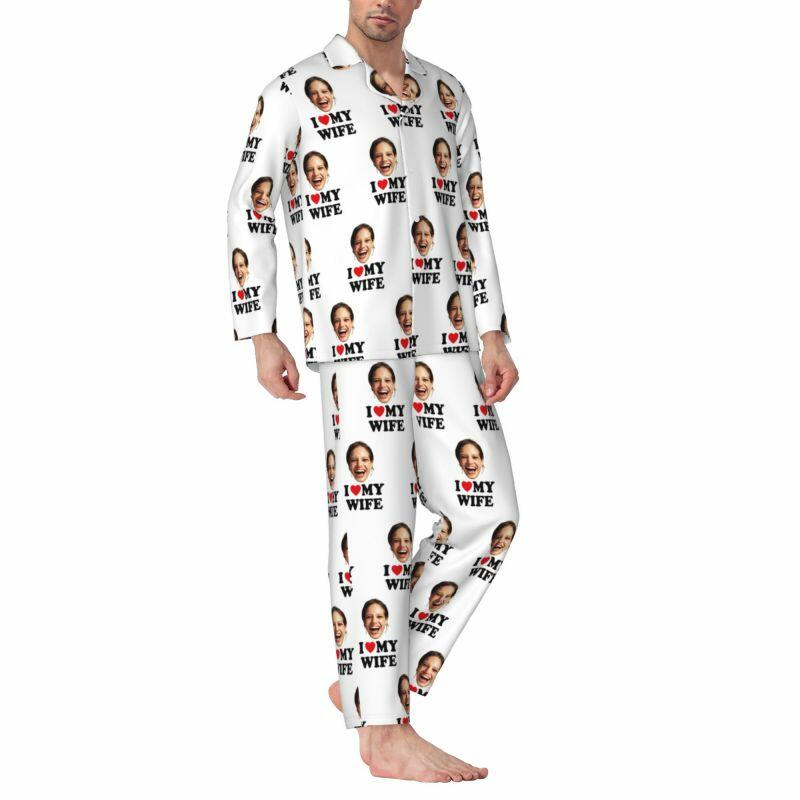 Personalized Pajamas Custom Photo I Love My Wife Attractive Anniversary Gift for Husband Wife