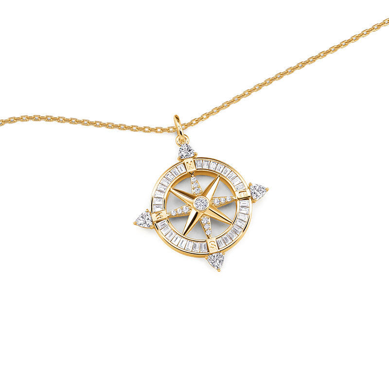 Jeulia Compass Pendant Necklace Sterling Silver