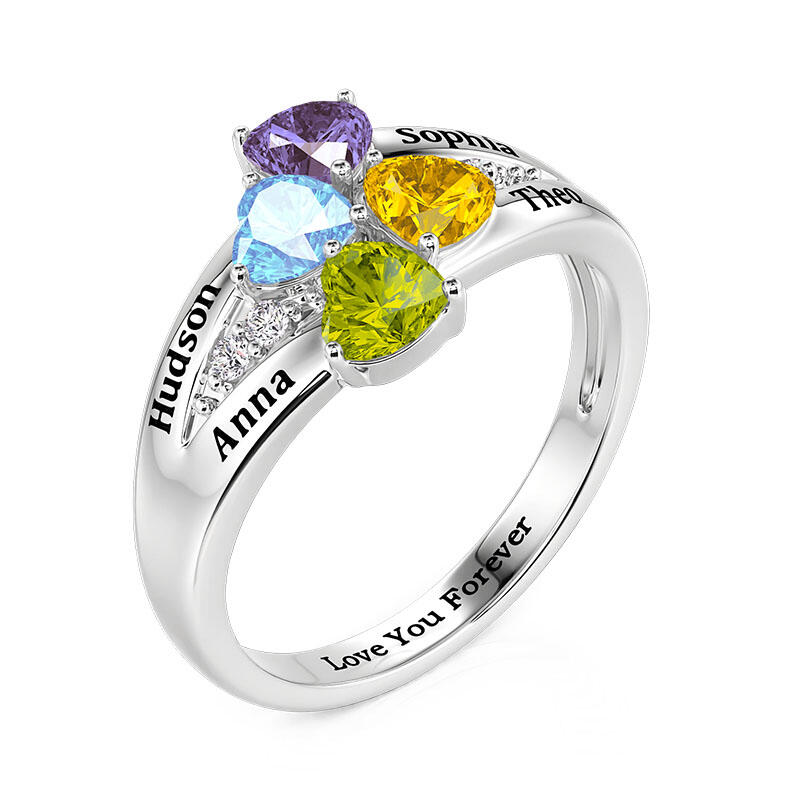 Jeulia Custom 4 Birthstone Heart Engagement Ring Name Engraved