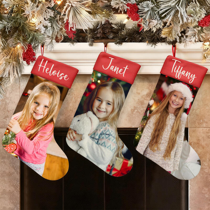 Personalisierte Weihnachtsstrümpfe mit Fotos und Namen für Kinder