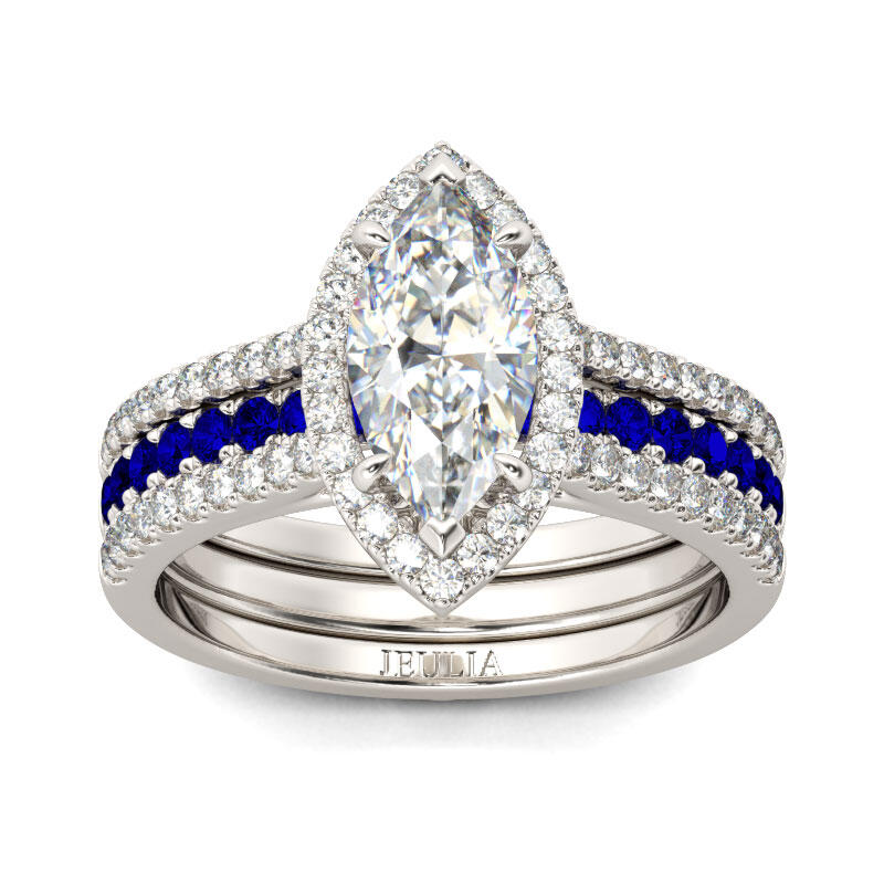 Jeulia Halo Marquise Cut Sterling Silver Ring Set