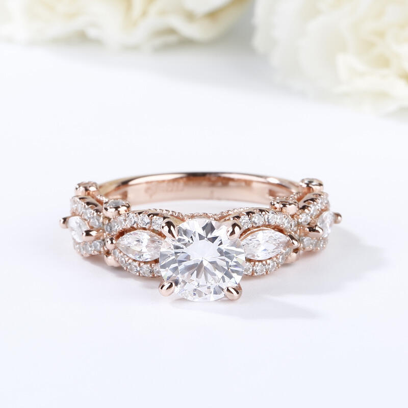 Jeulia Vintage Rose Gold Tone Round Cut Sterling Silver Ring