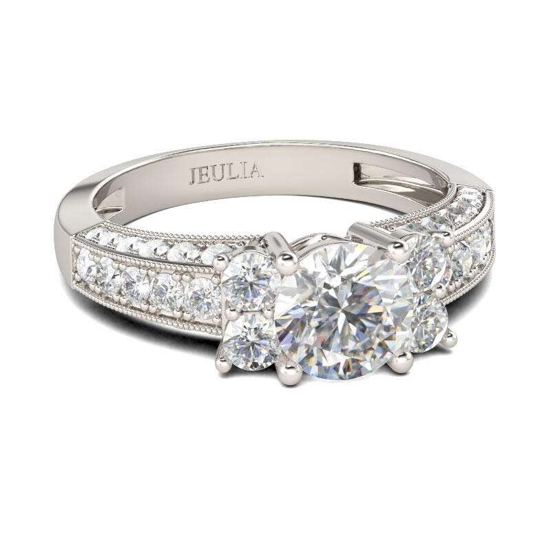 Jeulia Vintage Milgrain Round Cut Sterling Silver Cluster Ring