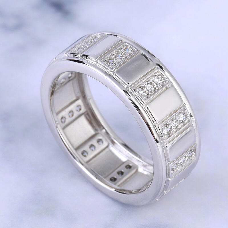 Jeulia Anel masculino clássico de prata esterlina com corte redondo