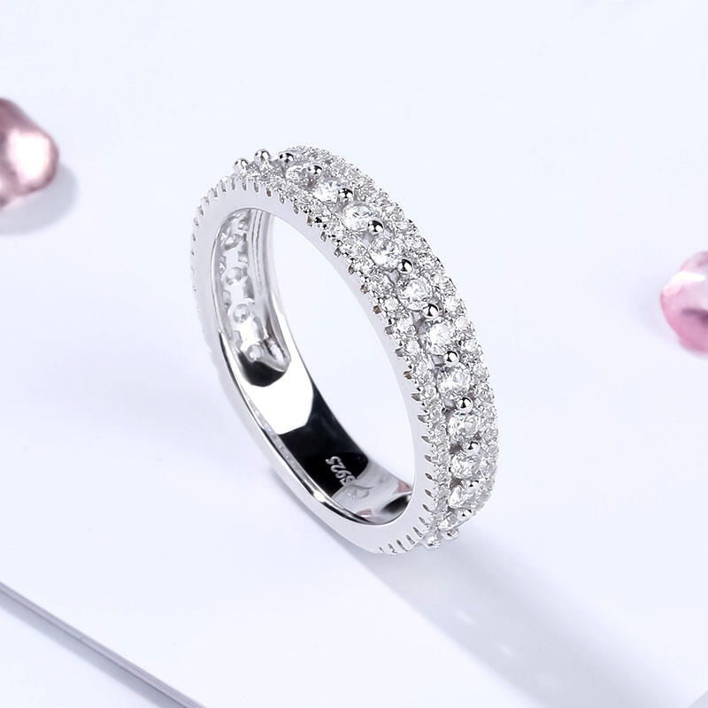 Jeulia Classic Round Cut Sterling Silver Women's Band