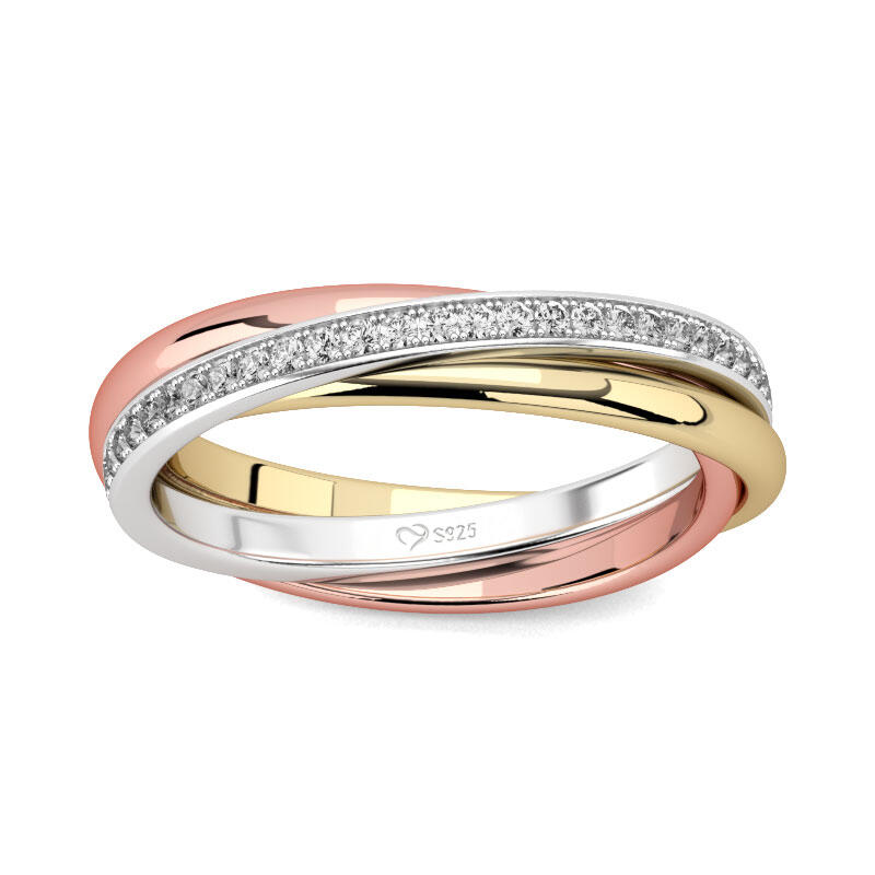 Jeulia Three Tone Round Cut Sterling Silver Women's Band