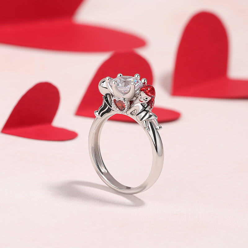 Jeulia Hug Me "Magic of Love" Skull Couple Round Cut Sterling Silver Ring